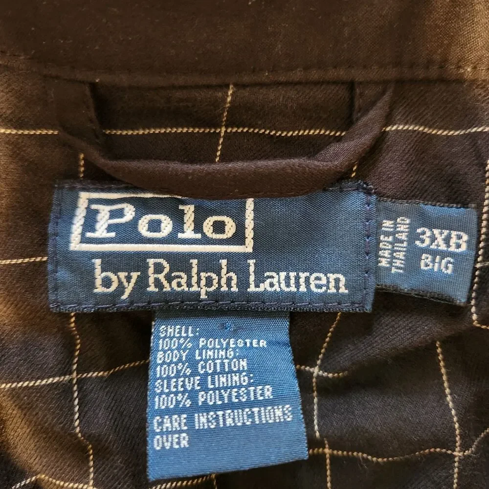 Vtg Polo Ralph Lauren Black Harrington Jacket Plaid Lined Zip Up Mens Sz 3XB Big